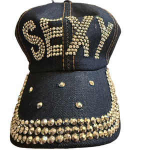 Embellished Denim Cap with Rhinestones NWOT
